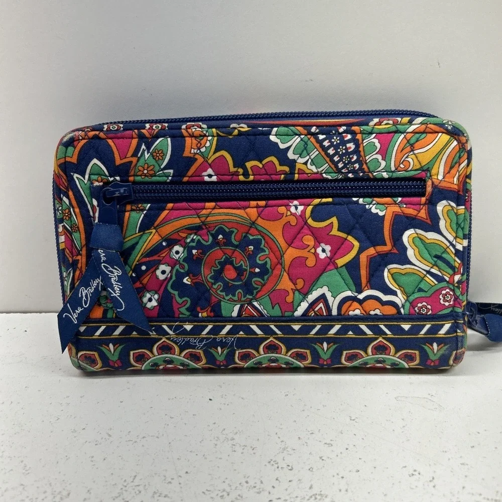 Vera Bradley Sun Valley Turnlock Wallet Colorful Paisley Zip Around Clutch - Picture 6 of 11